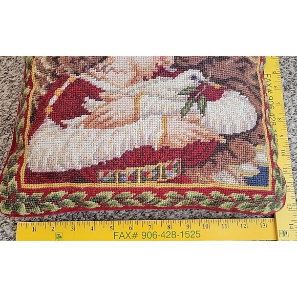 VINTAGE LANDS END Wool Needlepoint Pillow Christmas Angel With Dove Velvet 13" - Picture 4 of 5